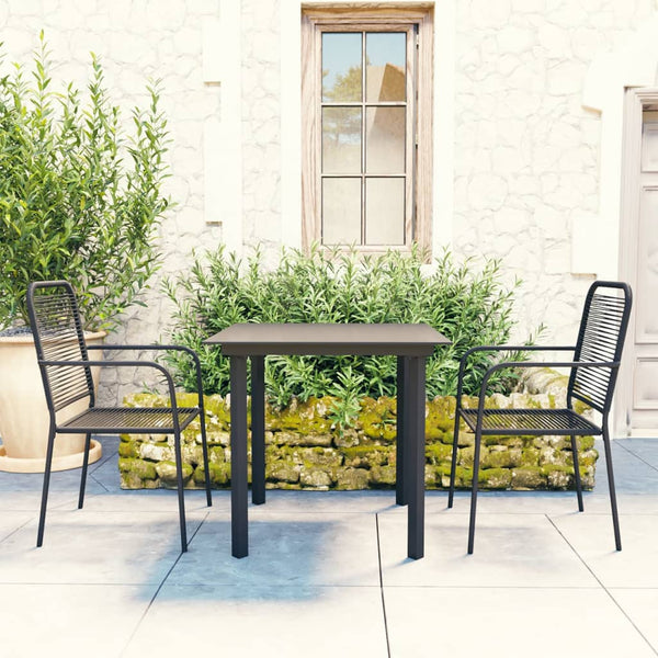 vidaXL 3-Piece Outdoor Dining Set Black Glass and Steel