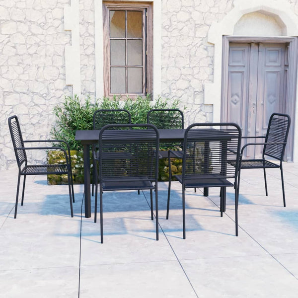 vidaXL 7-Piece Outdoor Dining Set Black Glass and Steel
