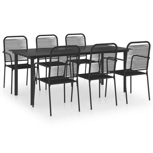 vidaXL 7-Piece Garden Dining Set Black Glass and Steel