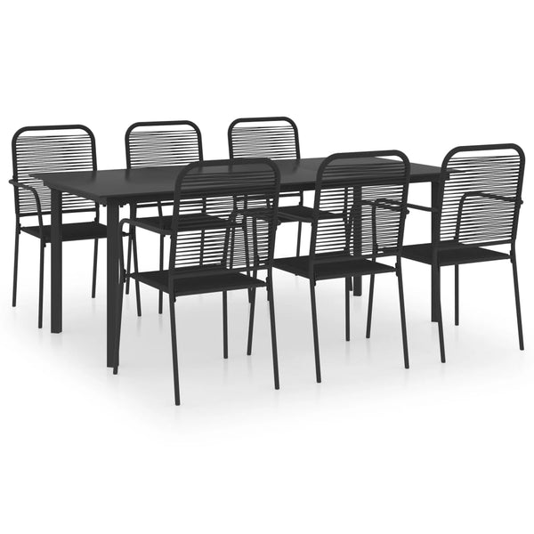 vidaXL 7-Piece Garden Dining Set Black Glass and Steel