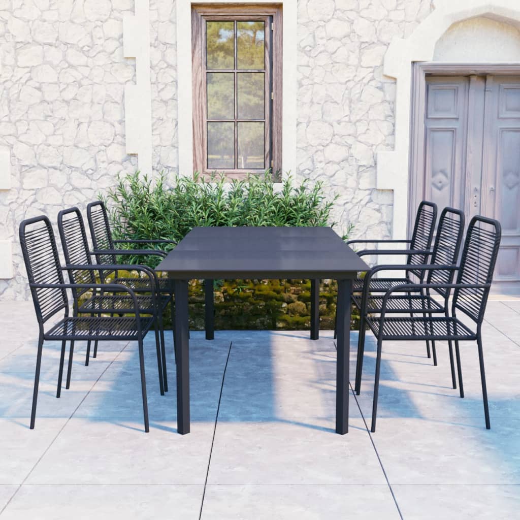 vidaXL 7-Piece Garden Dining Set Black Glass and Steel
