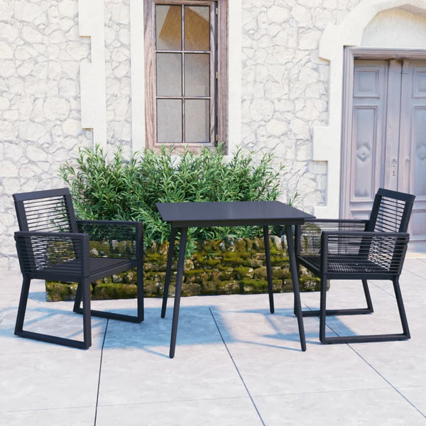vidaXL 3-Piece Garden Dining Set PVC Rattan Black