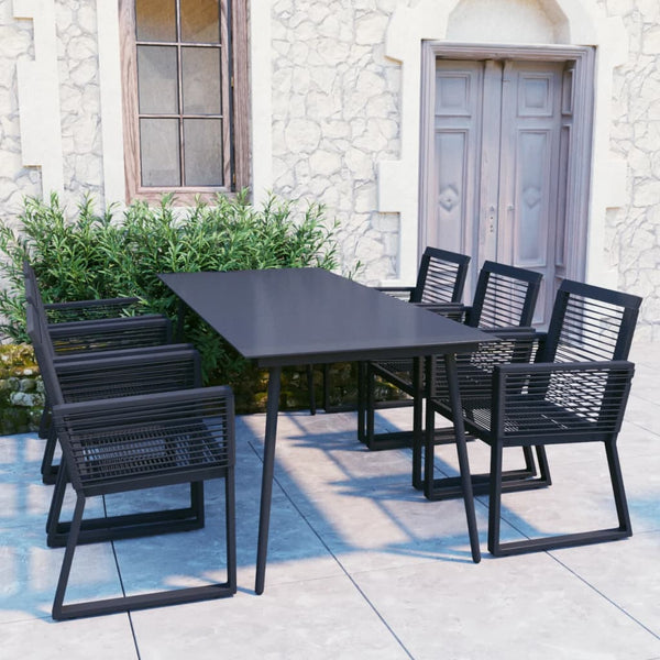 vidaXL 7-Piece Garden Dining Set PVC Rattan Black
