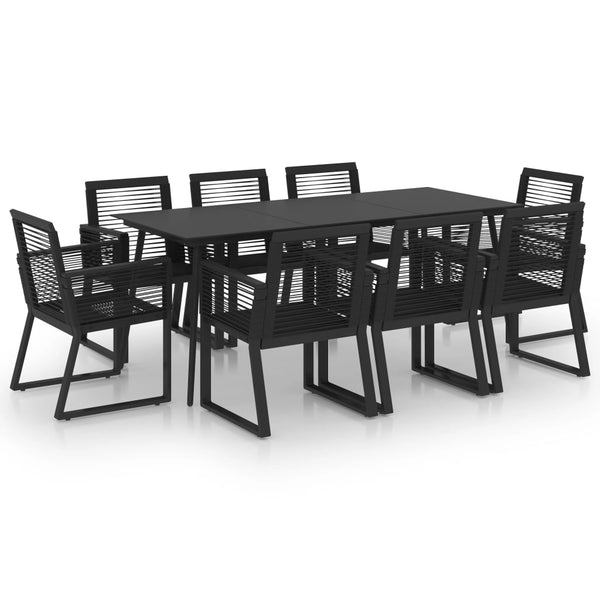 vidaXL 9-piece Garden Dining Set PVC Rattan Black