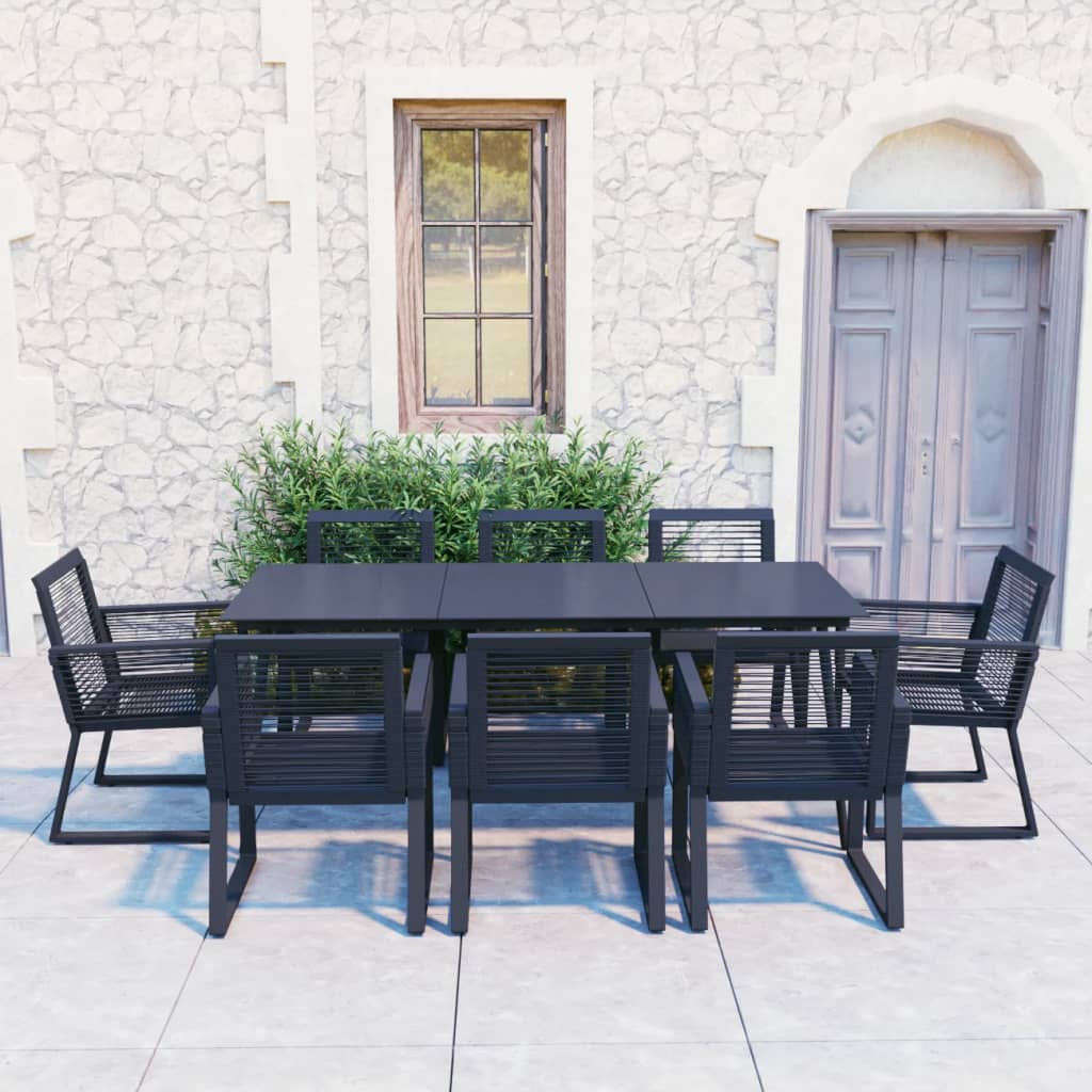 vidaXL 9-piece Garden Dining Set PVC Rattan Black