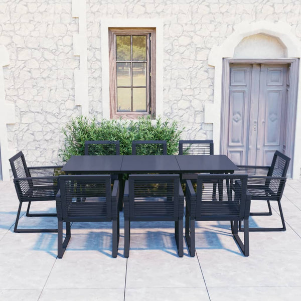 vidaXL 9-piece Garden Dining Set PVC Rattan Black