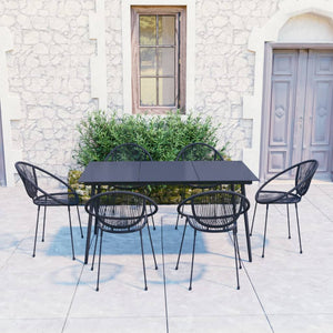 vidaXL 7-Piece Garden Dining Set PVC Rattan Black