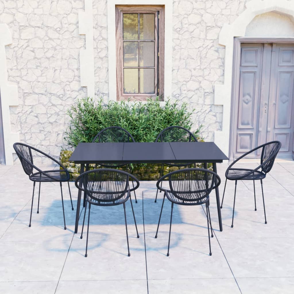 vidaXL 7-Piece Garden Dining Set PVC Rattan Black
