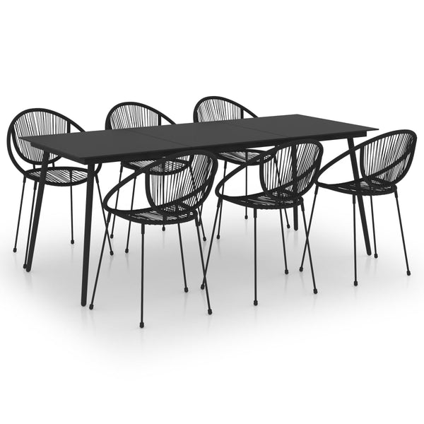 vidaXL 7-Piece Garden Dining Set PVC Rattan Black