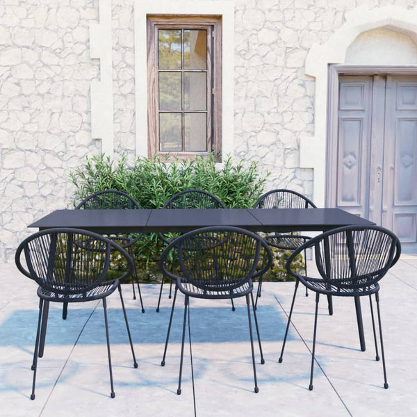 vidaXL 7-Piece Garden Dining Set PVC Rattan Black