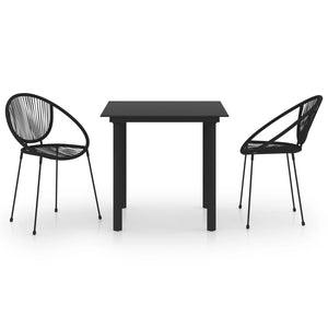 vidaXL 3-Piece Garden Dining Set PVC Rattan Black