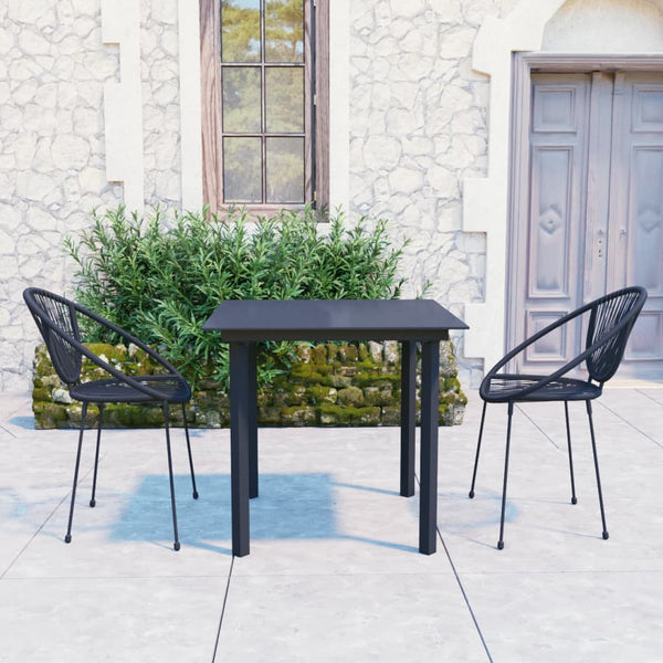 vidaXL 3-Piece Garden Dining Set PVC Rattan Black