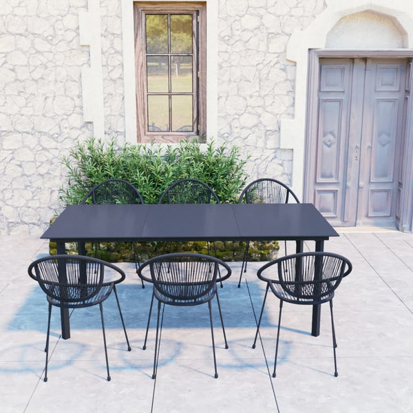 vidaXL 7-Piece Garden Dining Set PVC Rattan Black