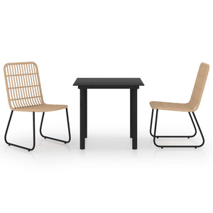 vidaXL 3-Piece Garden Dining Set Poly Rattan and Glass