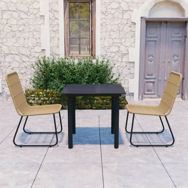vidaXL 3-Piece Garden Dining Set Poly Rattan and Glass