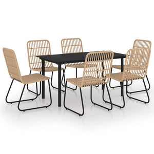 vidaXL 7-Piece Garden Dining Set Poly Rattan and Glass