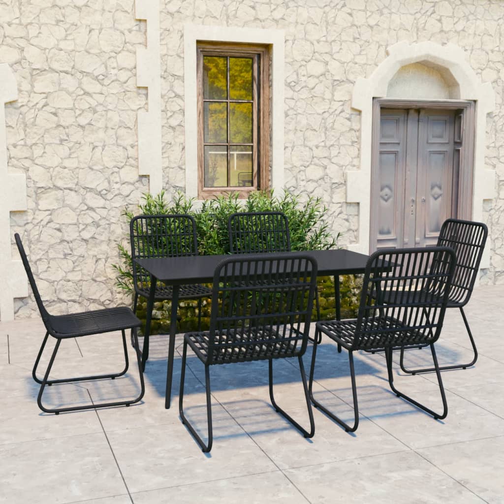 vidaXL 7-Piece Garden Dining Set Poly Rattan and Glass