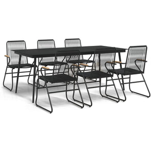 vidaXL 7-Piece Garden Dining Set Black PVC Rattan