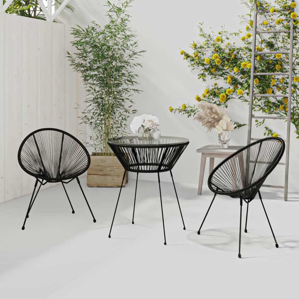 vidaXL 3-Piece Garden Dining Set PVC Rattan Black