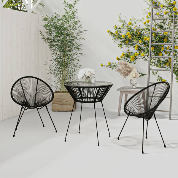 vidaXL 3-Piece Garden Dining Set PVC Rattan Black