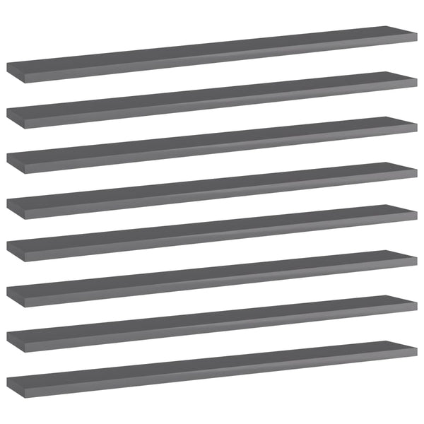 vidaXL Bookshelf Boards 8 pcs. High Gloss Grey 80x10x1.5 cm