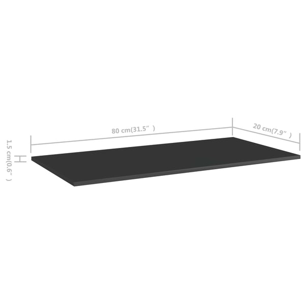 vidaXL Bookshelf Boards 4 pcs High Gloss Black 80x20x1.5 cm