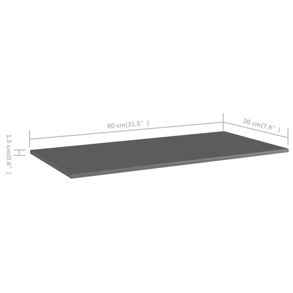 vidaXL Bookshelf Boards 4 pcs High Gloss Grey 80x20x1.5 cm