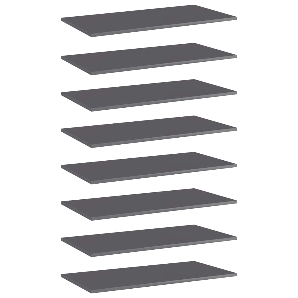 vidaXL Bookshelf Boards 8 pcs High Gloss Grey 80x40x1.5 cm