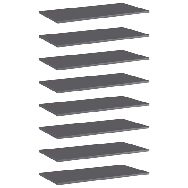 vidaXL Bookshelf Boards 8 pcs High Gloss Grey 80x40x1.5 cm