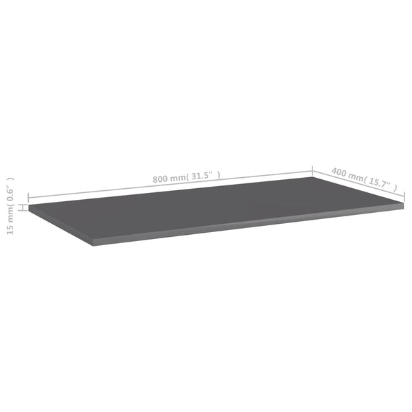 vidaXL Bookshelf Boards 8 pcs High Gloss Grey 80x40x1.5 cm