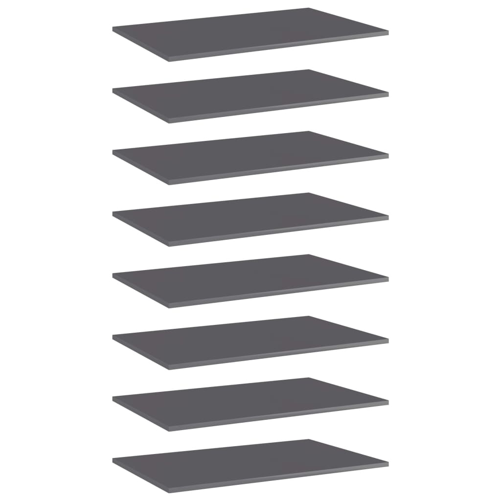 vidaXL Bookshelf Boards 8 pcs. High Gloss Grey 80x50x1.5 cm