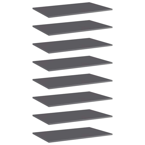 vidaXL Bookshelf Boards 8 pcs. High Gloss Grey 80x50x1.5 cm