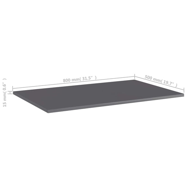 vidaXL Bookshelf Boards 8 pcs. High Gloss Grey 80x50x1.5 cm
