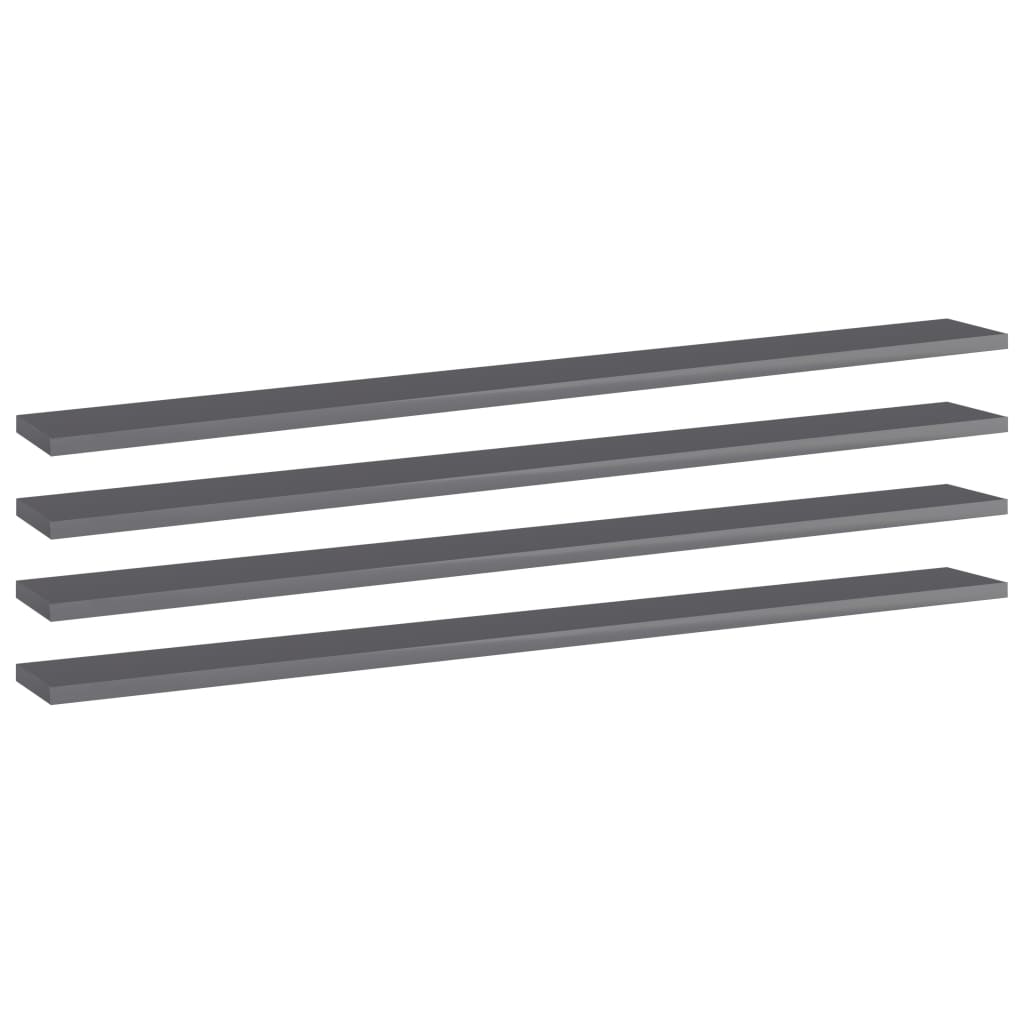 vidaXL Bookshelf Boards 4 pcs High Gloss Grey 100x10x1.5 cm