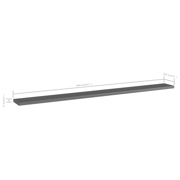 vidaXL Bookshelf Boards 4 pcs High Gloss Grey 100x10x1.5 cm