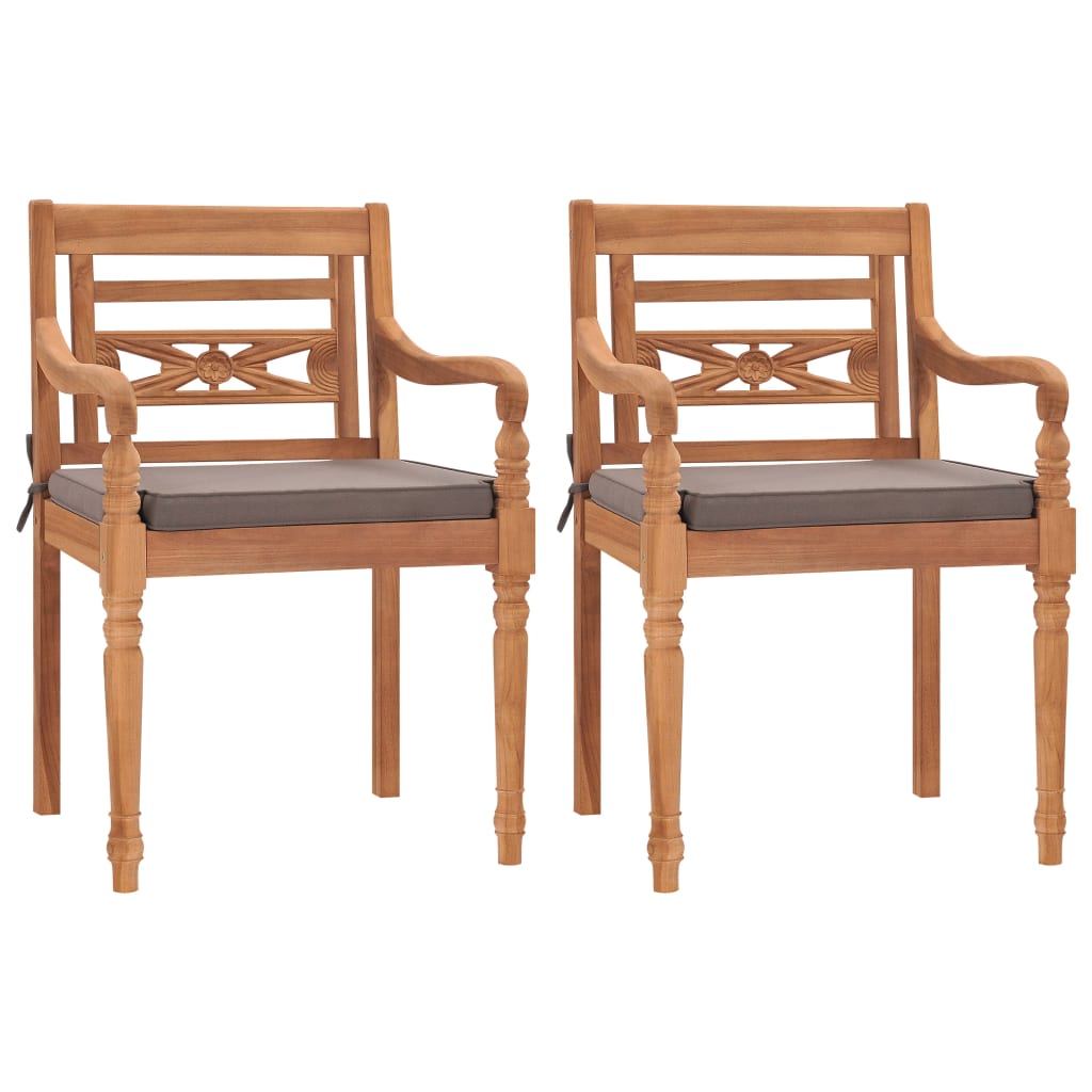 vidaXL Batavia Chairs 2 pcs. with Dark Grey Cushions Solid Teak Wood