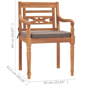 vidaXL Batavia Chairs 2 pcs. with Dark Grey Cushions Solid Teak Wood