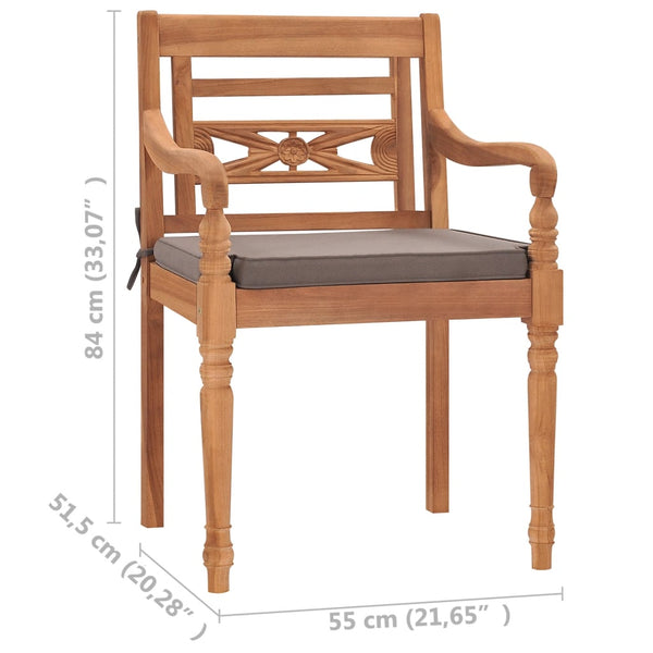 vidaXL Batavia Chairs 2 pcs. with Dark Grey Cushions Solid Teak Wood