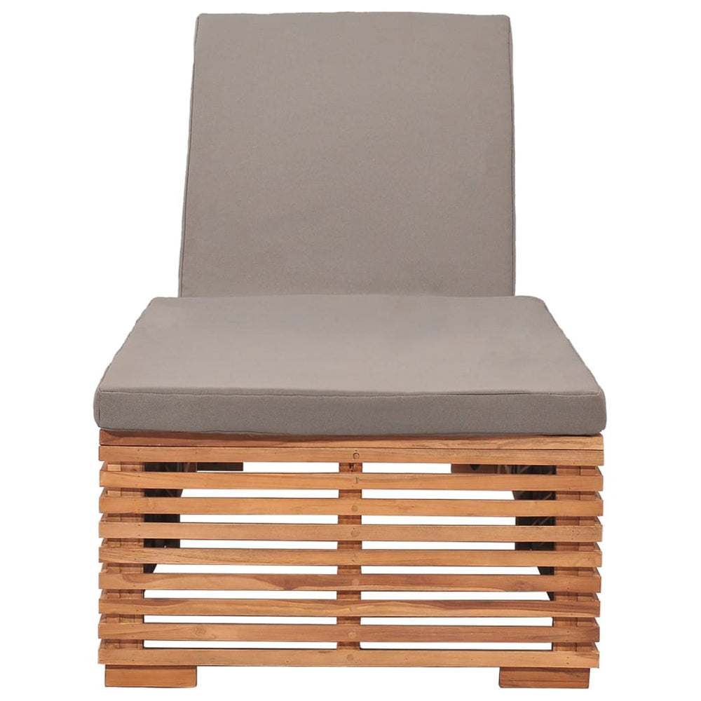 vidaXL Sun Lounger with Dark Grey Cushion Solid Teak Wood
