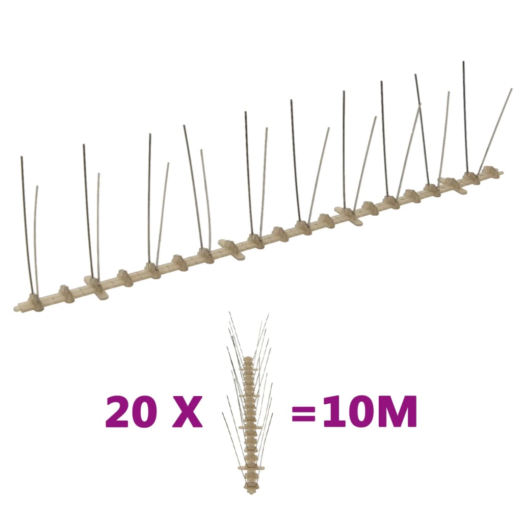 vidaXL 20-piece Bird Repellent Spikes Set 10 m Plastic 2-row