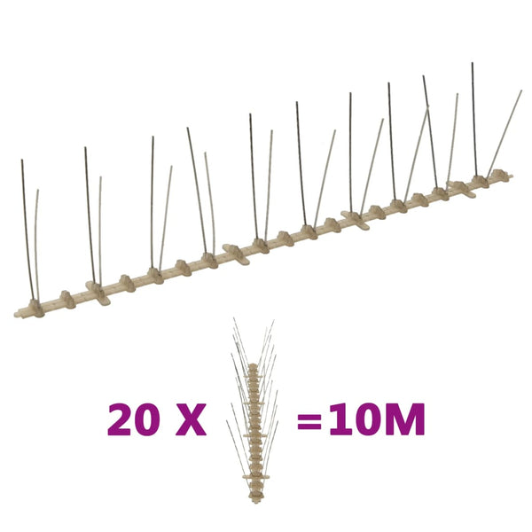 vidaXL 20-piece Bird Repellent Spikes Set 10 m Plastic 2-row