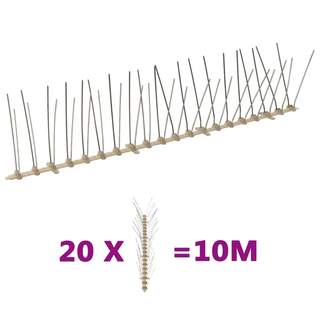 vidaXL 20-piece Bird Repellent Spikes Set 10 m Plastic 4-row