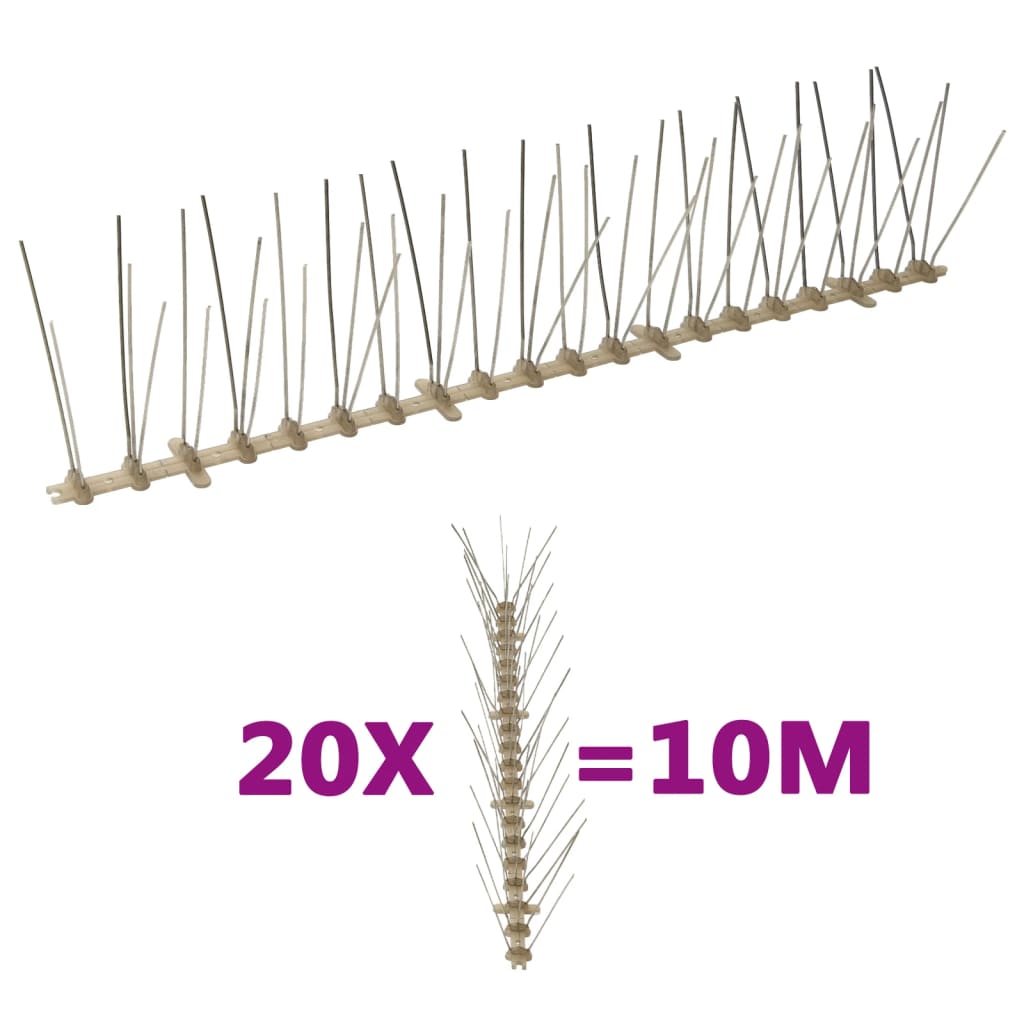 vidaXL 20-piece Bird Repellent Spike Set 10 m Plastic 5-row