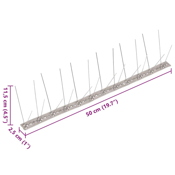 vidaXL 20-piece Pigeon Repellent Spikes Set Stainless Steel 10 m 4-row
