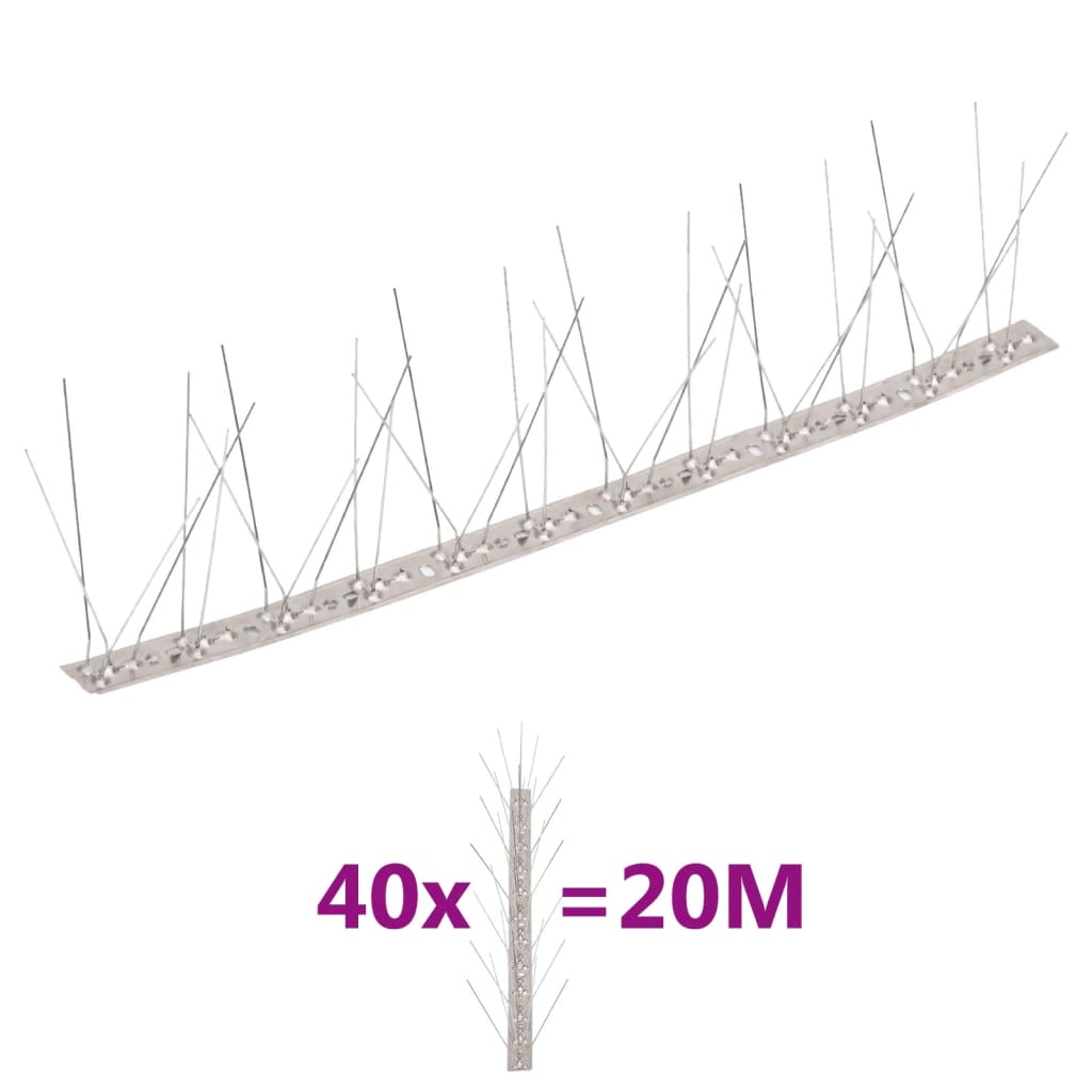 vidaXL 40-Piece Pigeon Repellent Spike Set Stainless Steel 20 m 5-Row