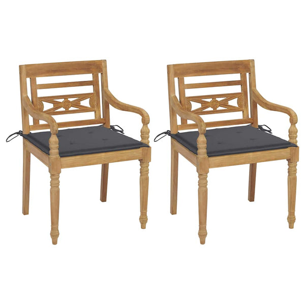 vidaXL Batavia Chairs 2 pcs. with Anthracite Cushions Solid Teak Wood
