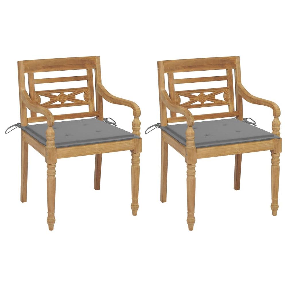 vidaXL Batavia Chairs 2 pcs. with Grey Cushions Solid Teak Wood