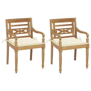 vidaXL Batavia Chairs 2 pcs. with Cream Cushions Solid Teak Wood
