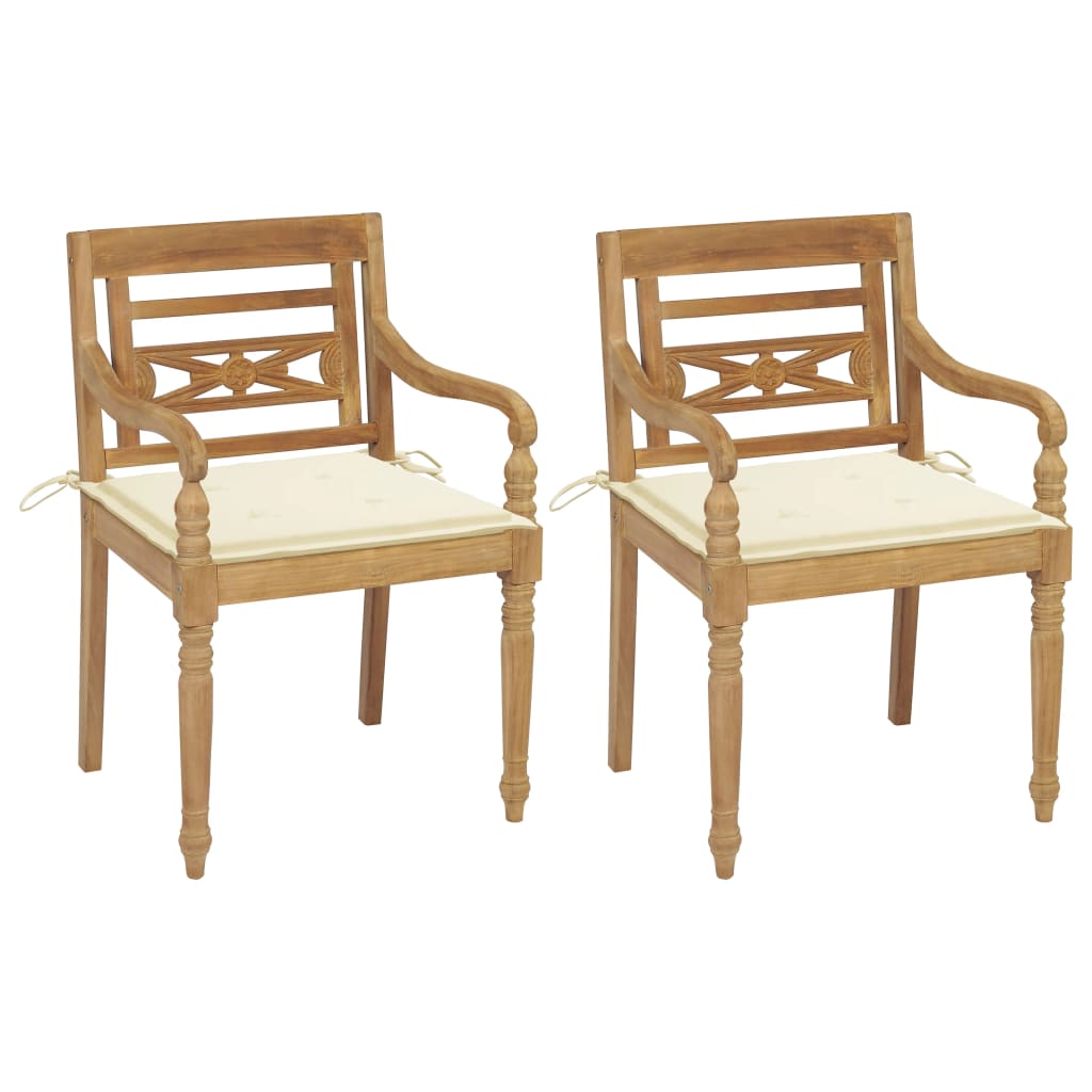 vidaXL Batavia Chairs 2 pcs. with Cream Cushions Solid Teak Wood