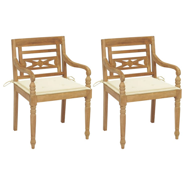 vidaXL Batavia Chairs 2 pcs. with Cream Cushions Solid Teak Wood